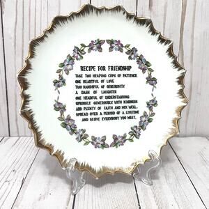 Vintage Bradley Exclusives Japan Recipe For Friendship Plate Floral Gold Trim
